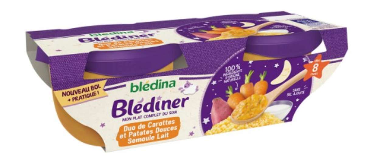 2 Packs de 2 Blédiner bols pour bébé duo de carottes, patates douces et semoule - dès 8 mois, Blédina (4 x 200 g)
