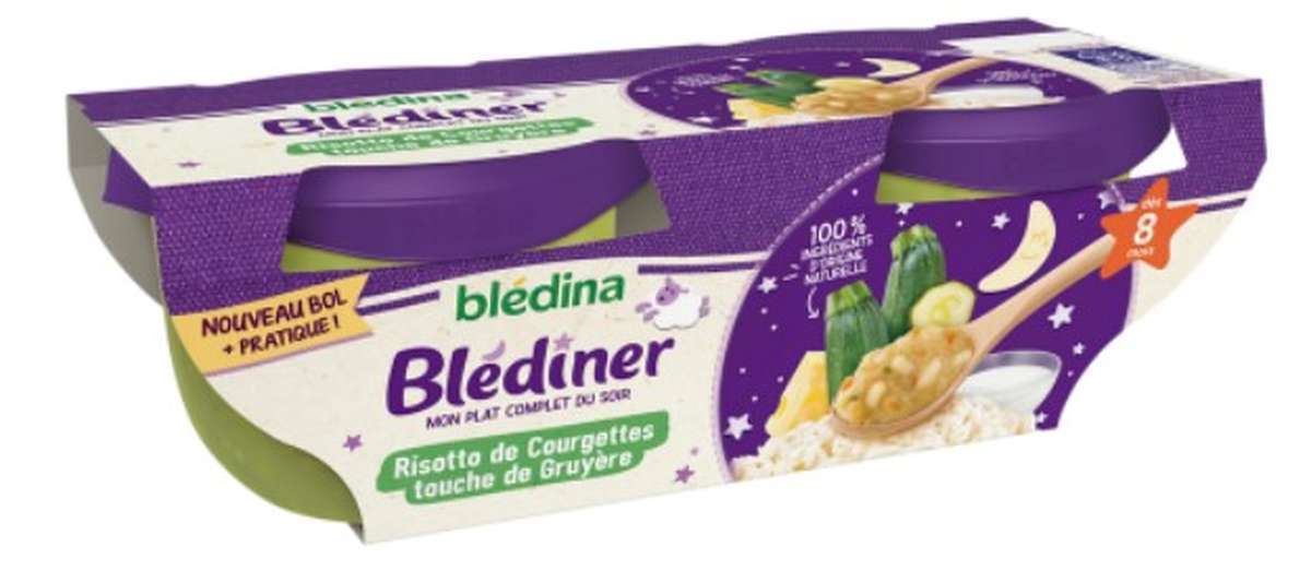 2 Packs de 2 Blédiner bols pour bébé risotto de courgettes au lait - dès 8 mois, Blédina (4 x 200 g)