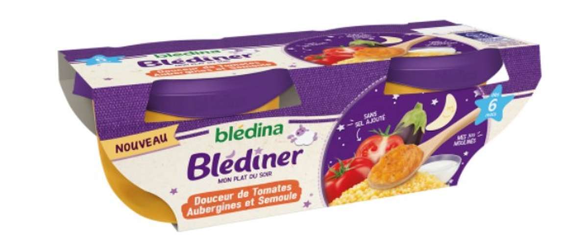 2 Packs de 2 Blédiner Douceur de tomates aubergines et semoule - dès 6 mois, Blédina (4 x 200 g)