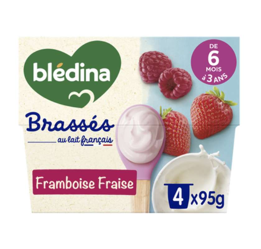 2 Packs de 2 Brassés saveur fraise et framboise - dès 6 mois, Blédina (4 x 95 g)