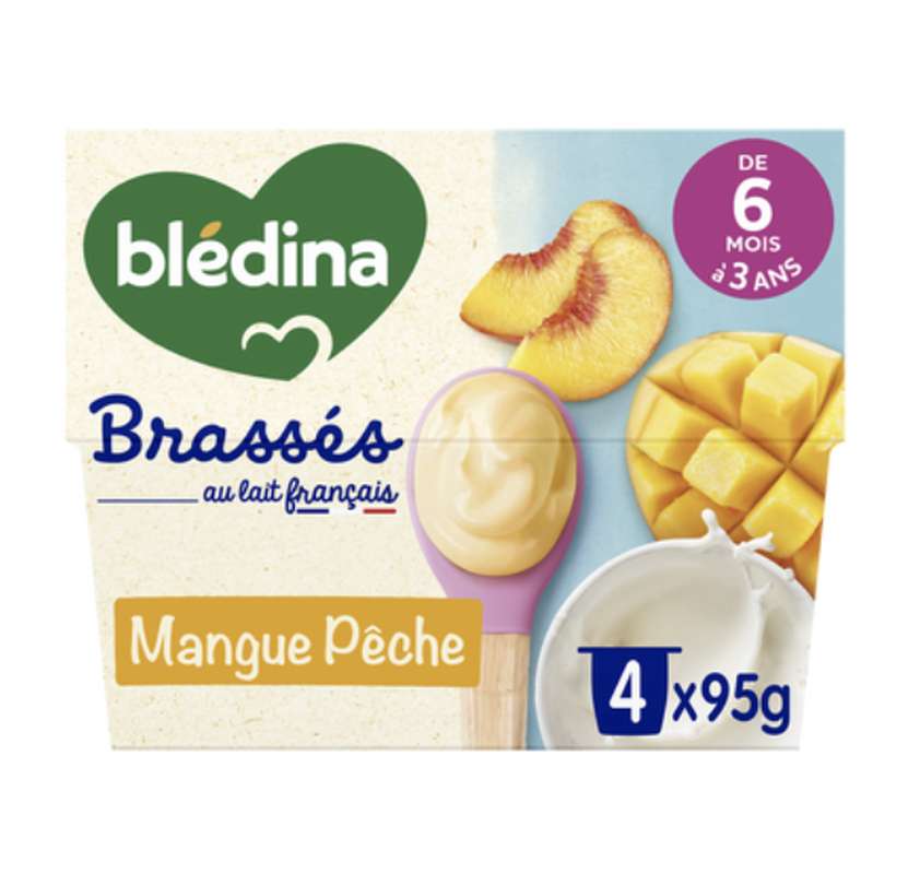 2 Packs de 2 Brassés saveur mangue pêche - dès 6 mois,  Blédina  (4 x 95 g)