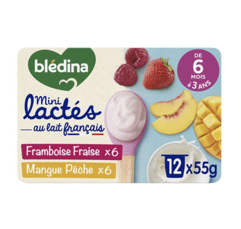2 Packs de 2 Mini lactés Fruits rouges/Fruits du soleil - dés 6 mois, Blédina  (24 x 55 g)