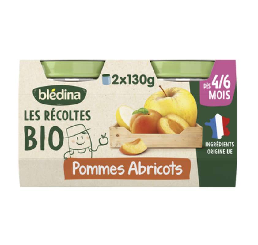 2 Packs de 2Les récoltes pommes abricots BIO - dès 4/6 mois, Blédina  (4 x 130 g)