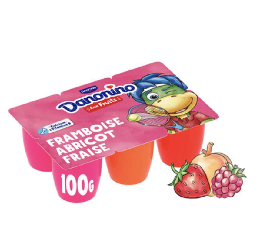 2 Packs de 6 Danonino aux fruits panaché fraise/framboise/abricot, Gervais (12  x 100 g)
