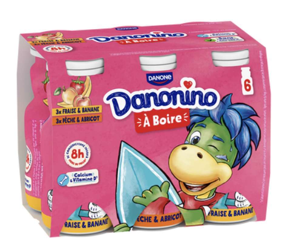 2 Packs de 6 Yaourt à boire Danonino banane pêche et abricot, Danone (12 x 100 g)
