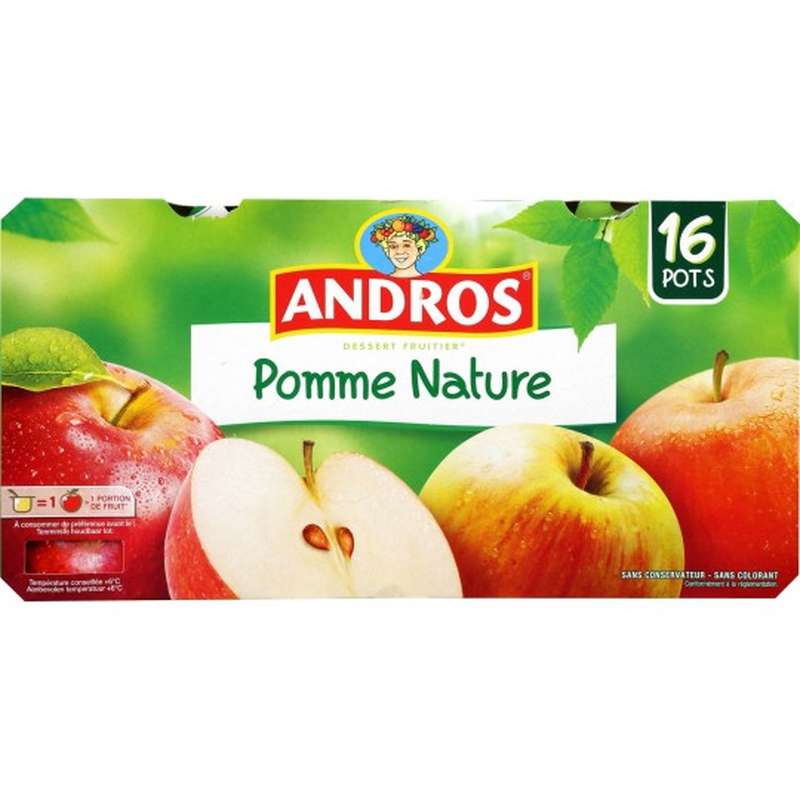 Compote pomme nature, Andros (16 x 100 g) La belle vie Changez