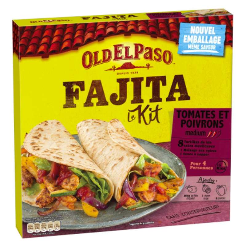 Kit pour Fajitas tomates et poivrons, Old El Paso (x 8, 500 g) Bam