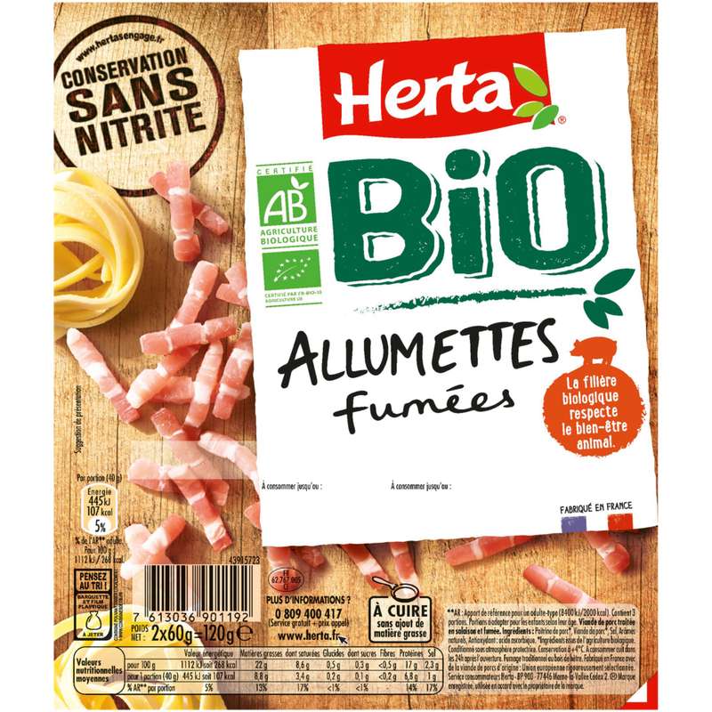 Lardons allumettes fumée sans nitrite BIO, Herta (120 g) La belle vie