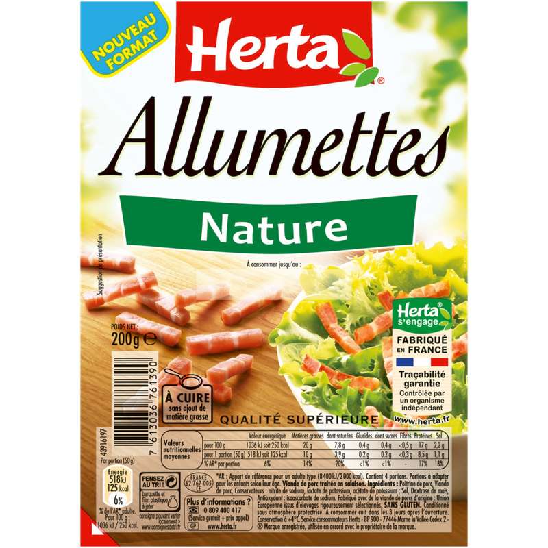 Lardons allumettes nature, Herta (200 g) La belle vie Changez votre