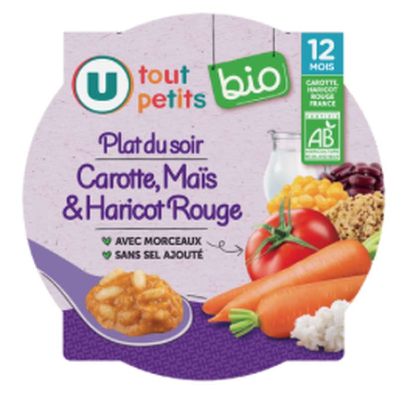 Assiette carotte, tomate, maïs, haricots rouges BIO - dès 12 mois U Tout Petits (230 g)