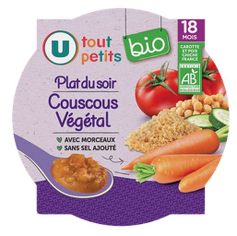Assiette couscous végétal BIO - dès 18 mois, U Tout Petits (260 g)