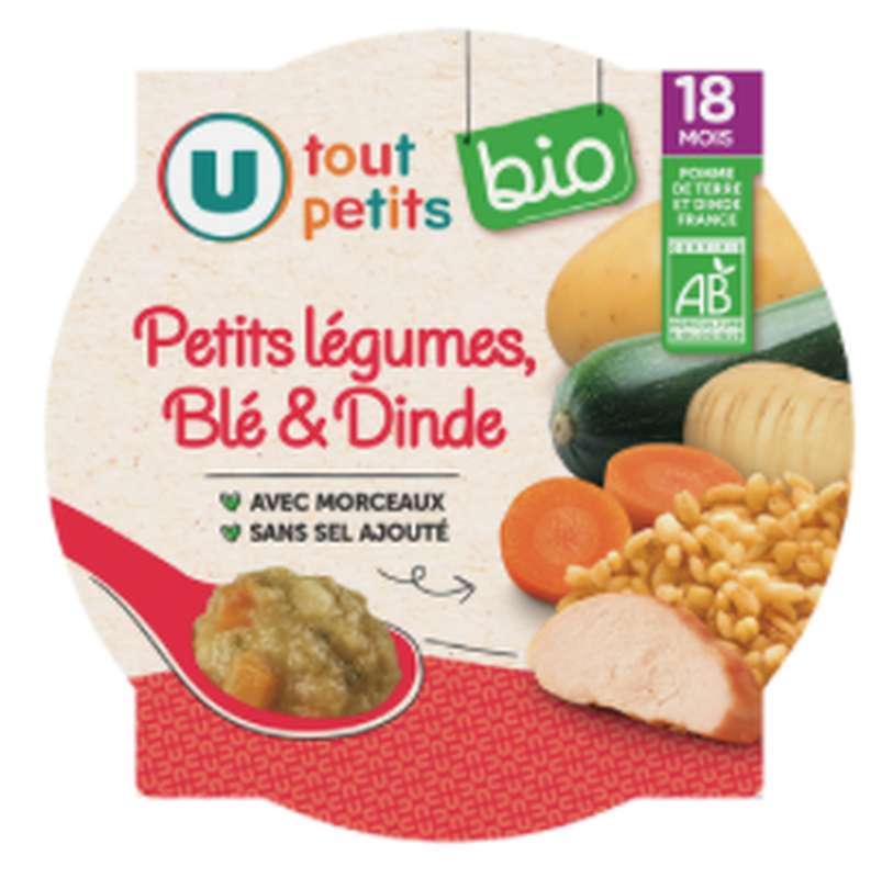 Assiette de courgette blé et dinde BIO - dès 18 mois, U Tout Petits (260 g)