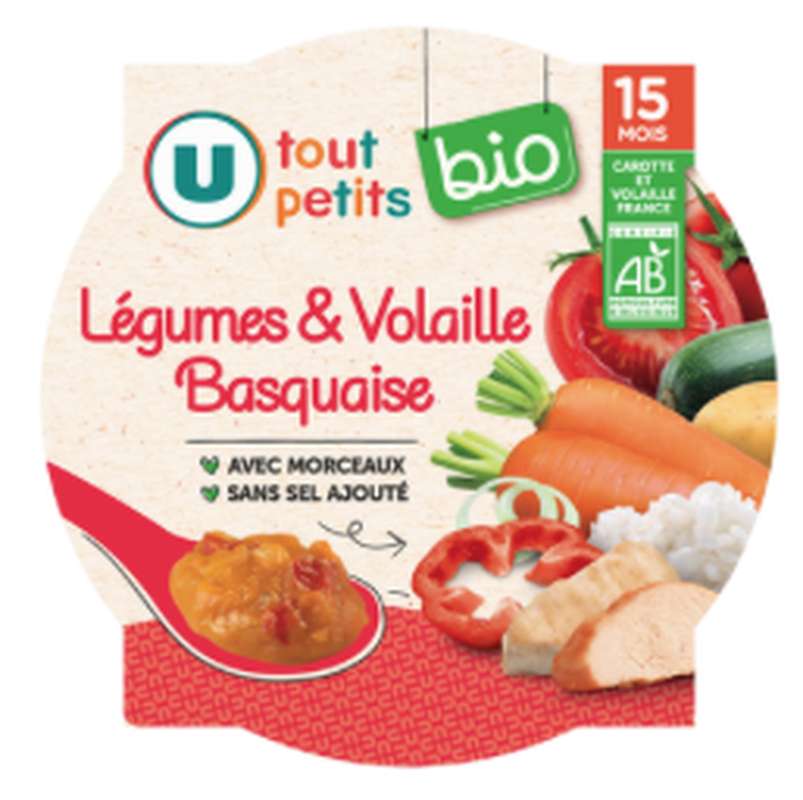 Assiette de légumes et volaille basquaise BIO - dès 15 mois, U Tout Petits (250 g)