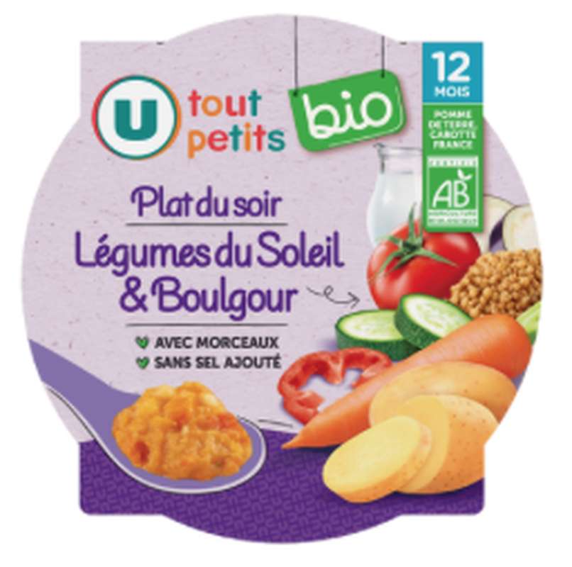 Assiette soir légumes du soleil et boulghour BIO - dès 12mois, U Tout Petits (230 g)