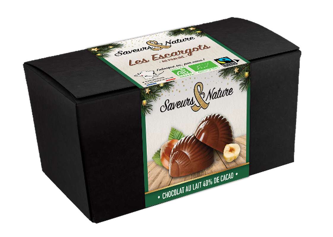Ballotin d'escargots praliné enrobés de chocolat lait BIO, Saveurs & Nature (x 12, 140 g)