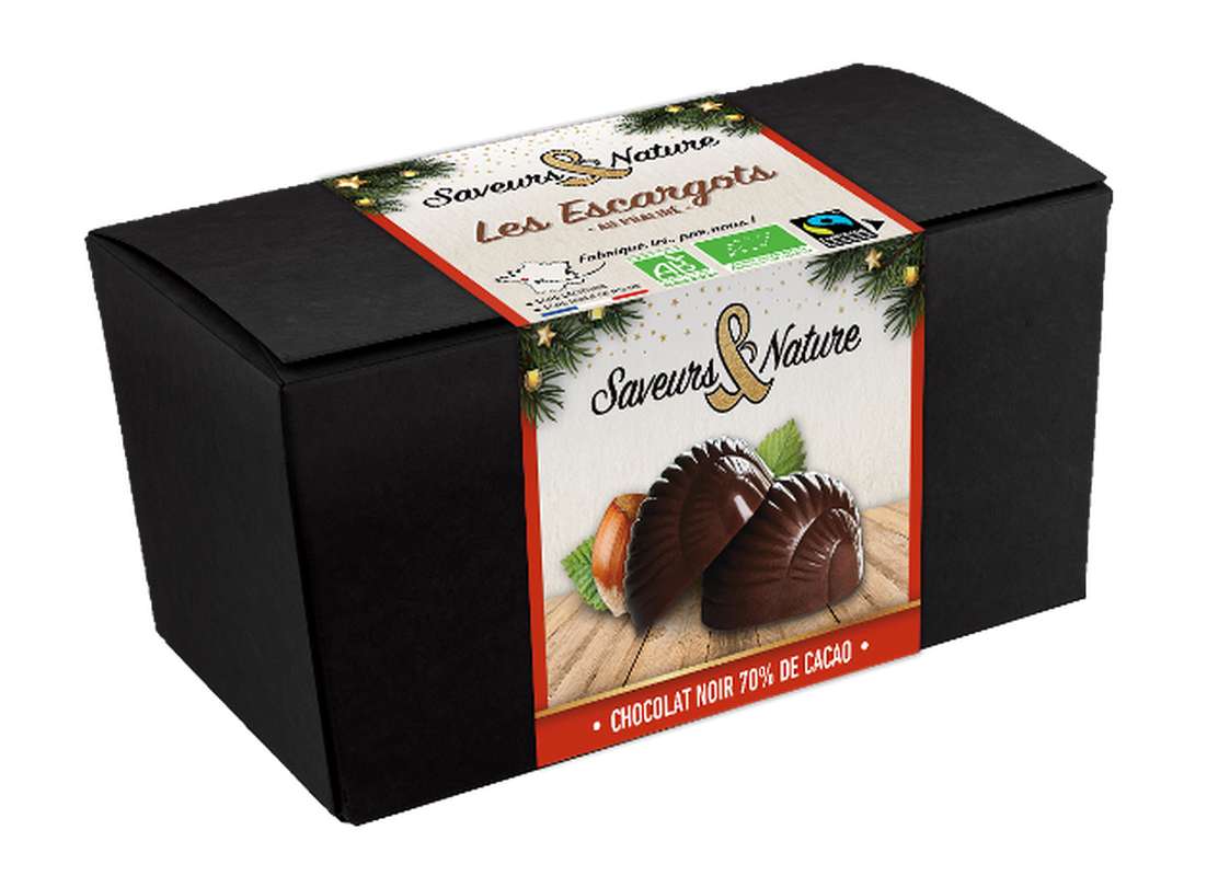 Ballotin d'escargots praliné enrobés de chocolat noir BIO, Saveurs & Natures (x 12, 140 g)