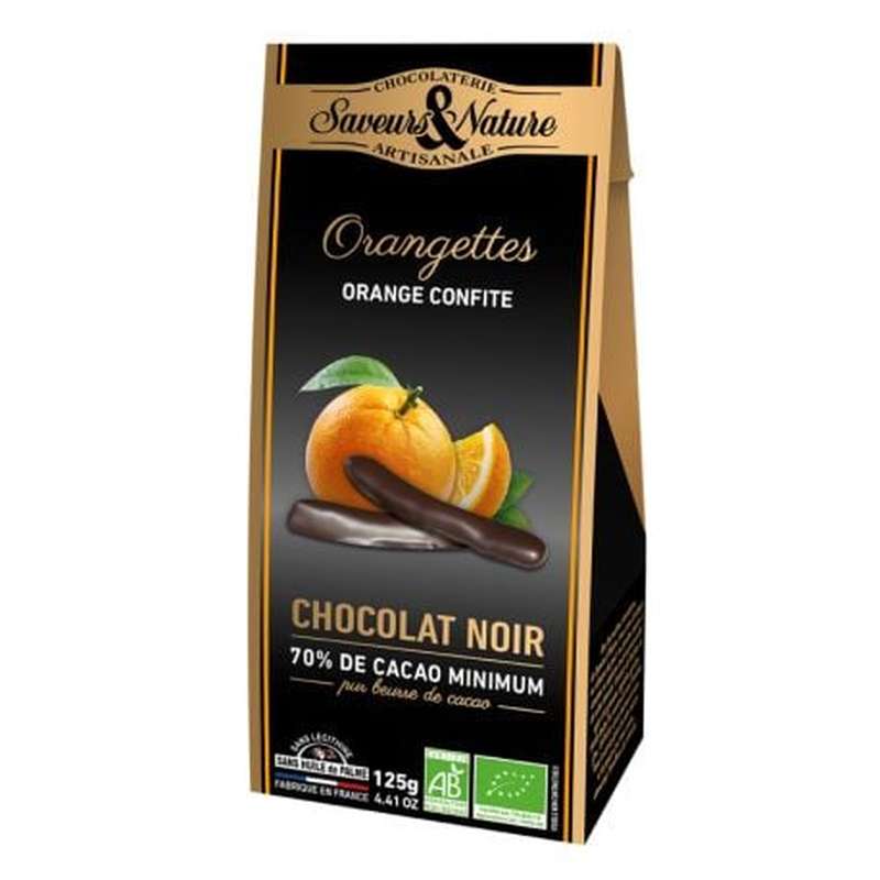 Orangettes enrobées de chocolat noir BIO, Saveur & Nature (125 g)