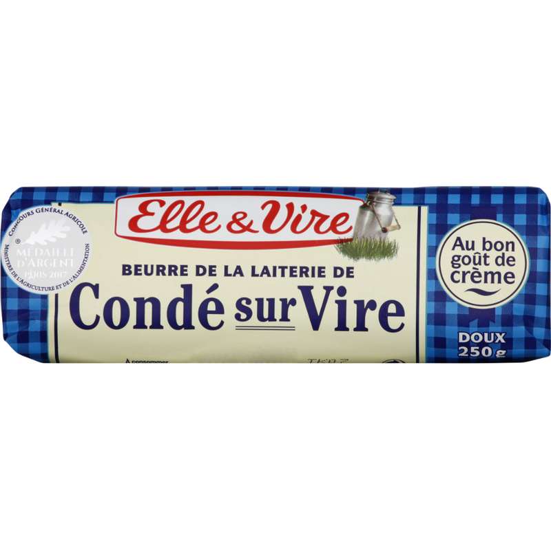 Beurre doux de laiterie de Condé sur Vire, Elle & Vire (250 g) La belle vie Changez votre Beurre doux de laiterie de Condé sur Vire, Elle & Vire (250 g) La belle vie Changez votre