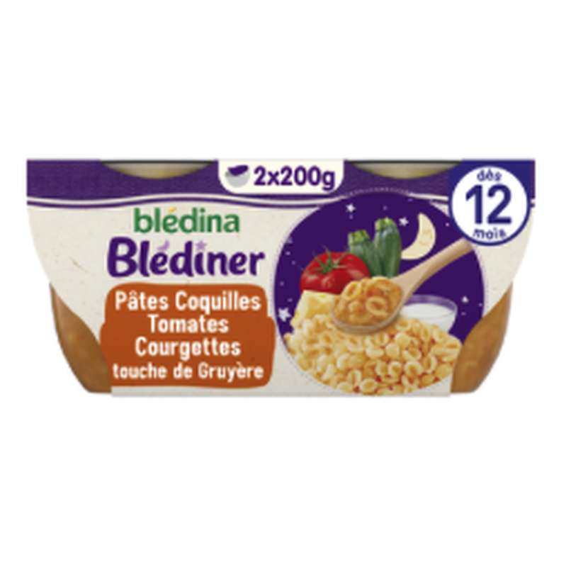 Blédiner bols coquillettes, tomates courgettes et touche de gruyère  - dès 12 mois, Blédina (2 x 200 g)