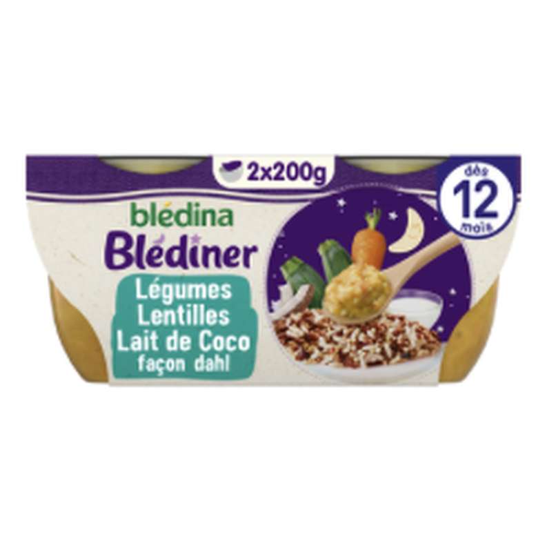 Blédîner légumes lentilles au lait de coco façon Dahl - dès 12 mois, Blédina (2 x 200 g)