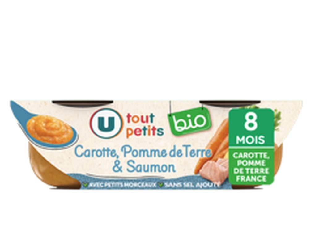 Bols carottes pommes de terre saumon BIO - dès 8 mois, U Tout Petits (2 x 200 g)