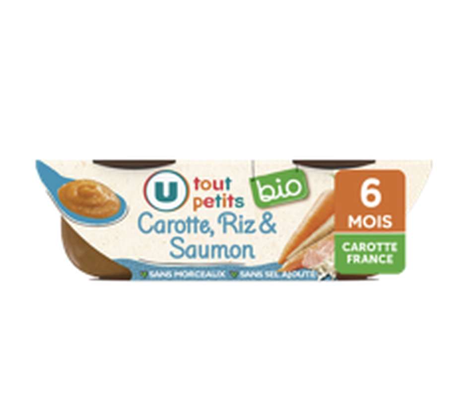 Bols de légumes et saumon sans morceaux BIO - dès 6 mois, Tout Petits U (2 x 200 g)