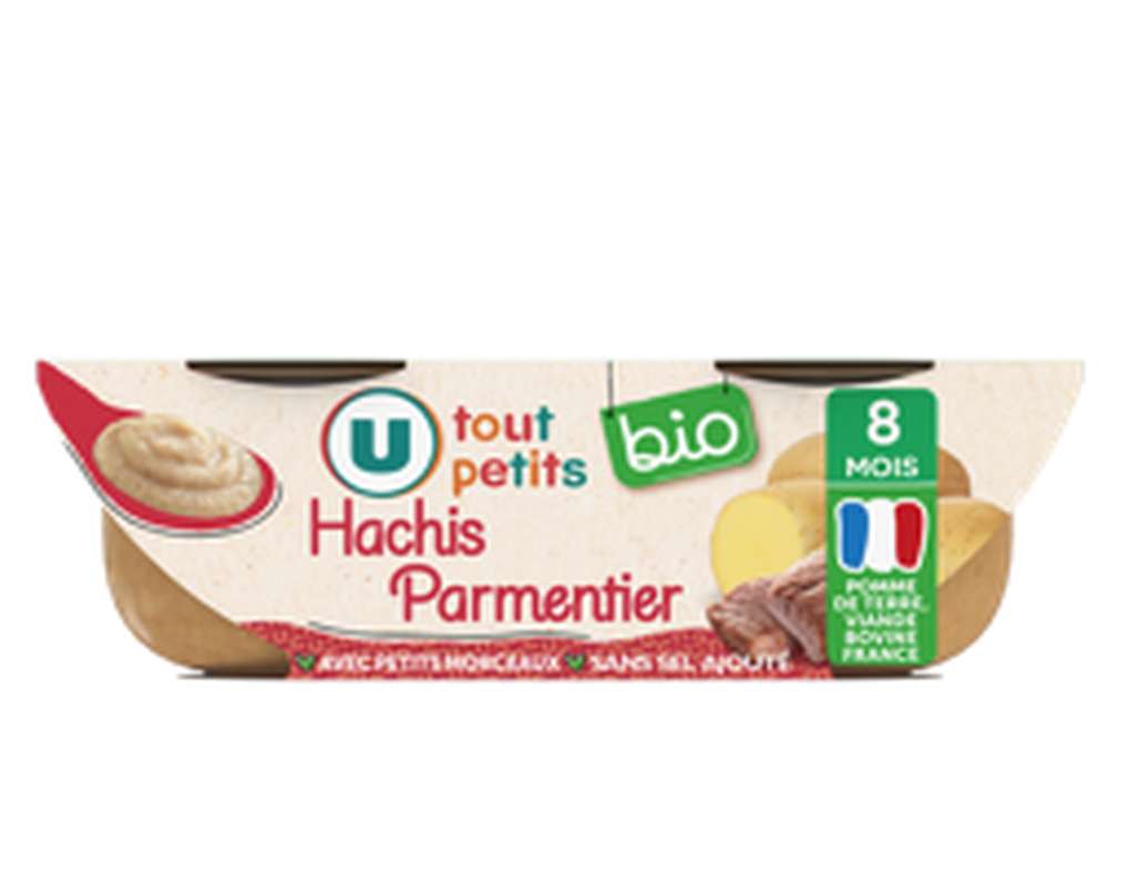 Bols hachis parmentier avec morceaux BIO - dès 8 mois, U Tout Petits (2 x 200 g)