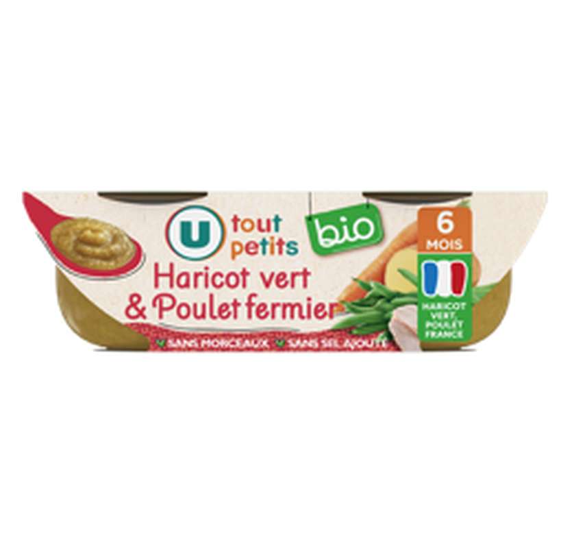 Bols haricots verts poulet BIO - dès 6 mois, U Tout Petits (2 x 200 g)