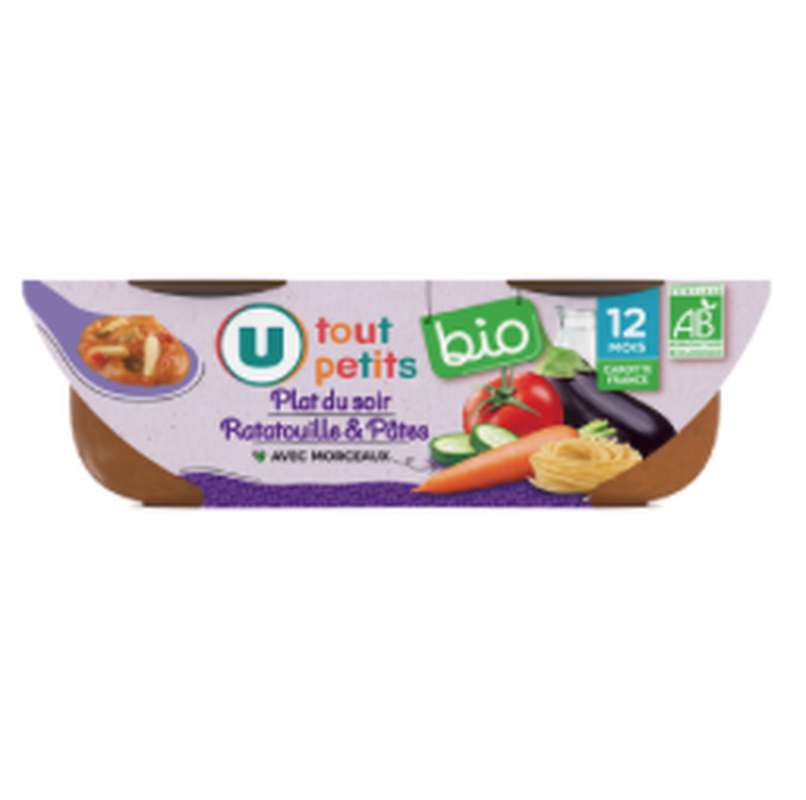 Bols plat du soir ratatouille et pâtes - dès 12 mois BIO, U Tout Petits (2 x 200 g)