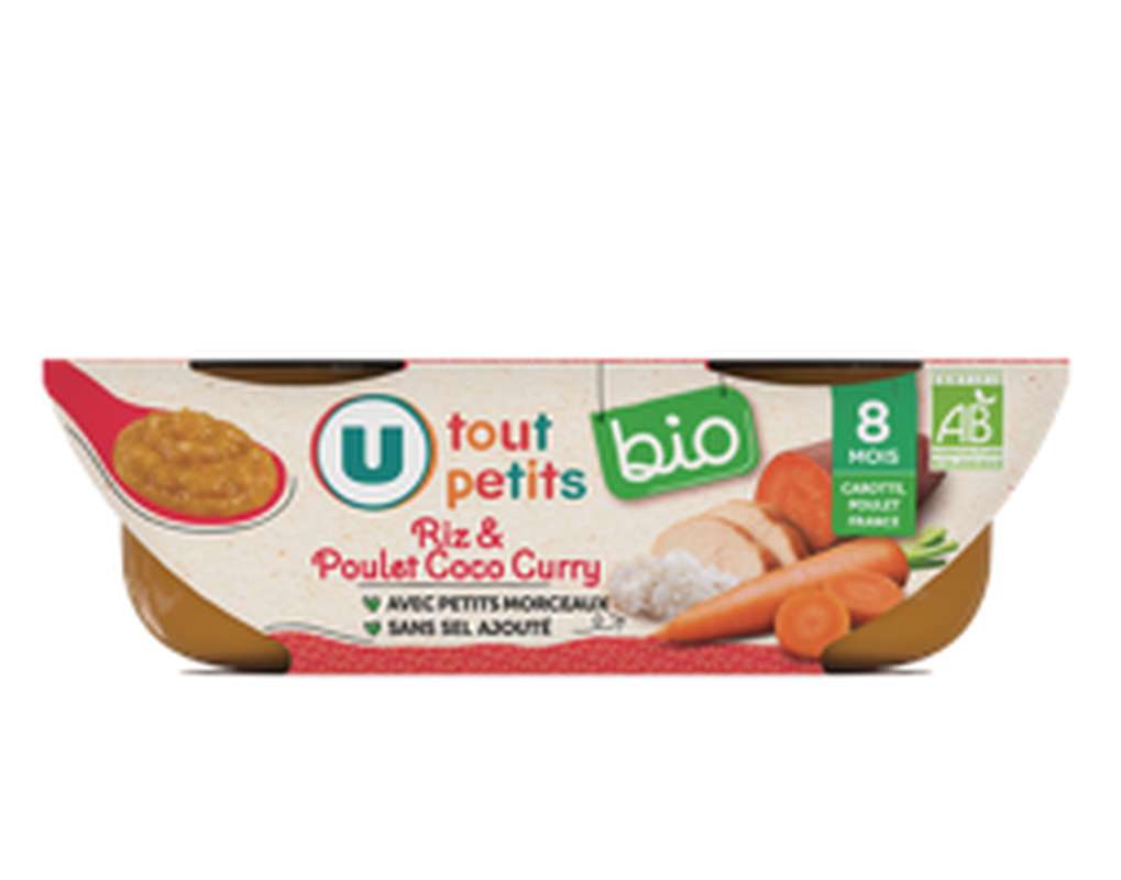 Bols riz & poulet coco curry - dès 8 mois BIO, U Tout Petits (2 x 200 g)