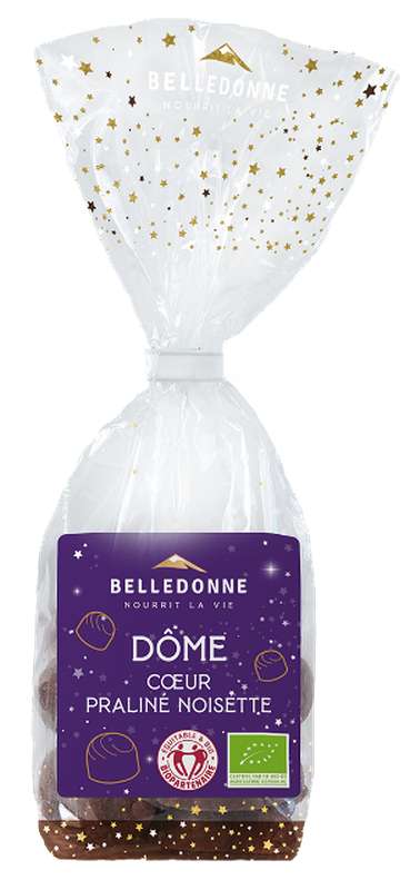 Bonbon sachet dôme praliné noisette chocolat noir BIO, Belledonne (120 g)