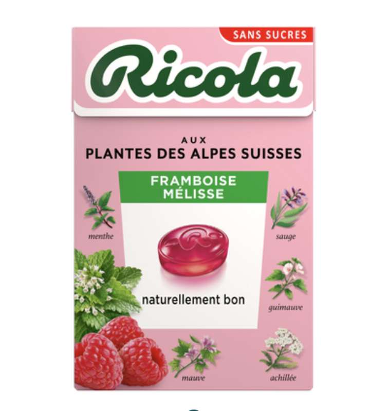 Bonbons framboise mélisse sans sucres, Ricola (50 g)