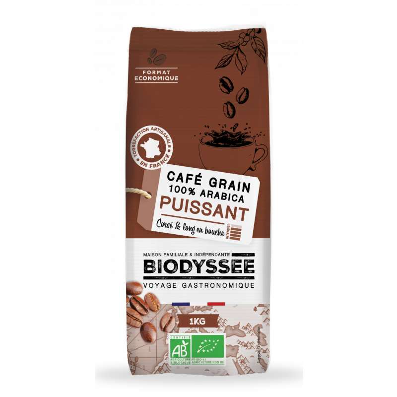 Café 100% arabica grain corsé BIO, Biodyssée (1 kg)
