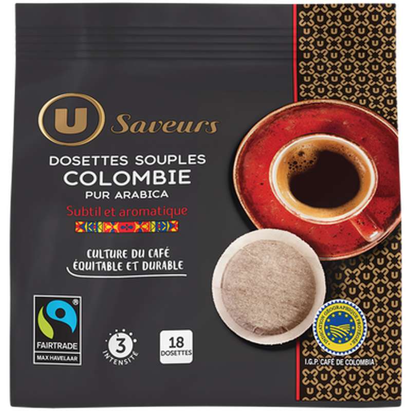 Café dosettes Colombie Max Havelaar - compatible Senseo,  U Saveurs (x 18)