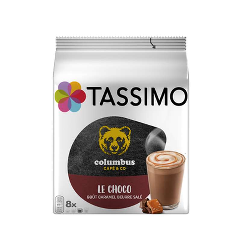 Café dosettes columbus chocolat caramel beurre salé t-discs, Tassimo (x 8)