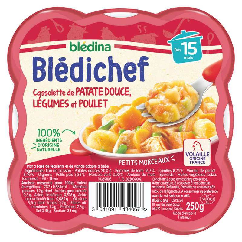 Bledichef Cassolette De Patates Douces Legumes Et Poulet Des 15 Mois Bledina 250 G Bam Courses Vos Courses Livrees En 15 Minutes