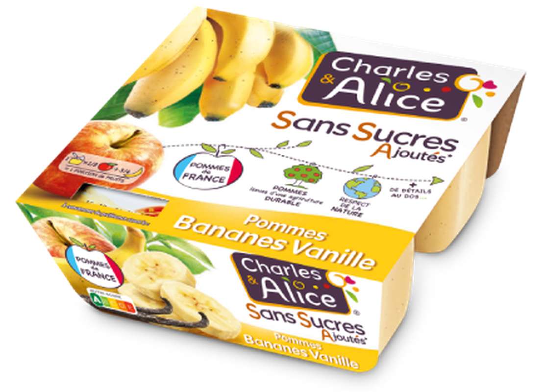Compote pomme, banane et vanille sans sucres ajoutés, Charles & Alice