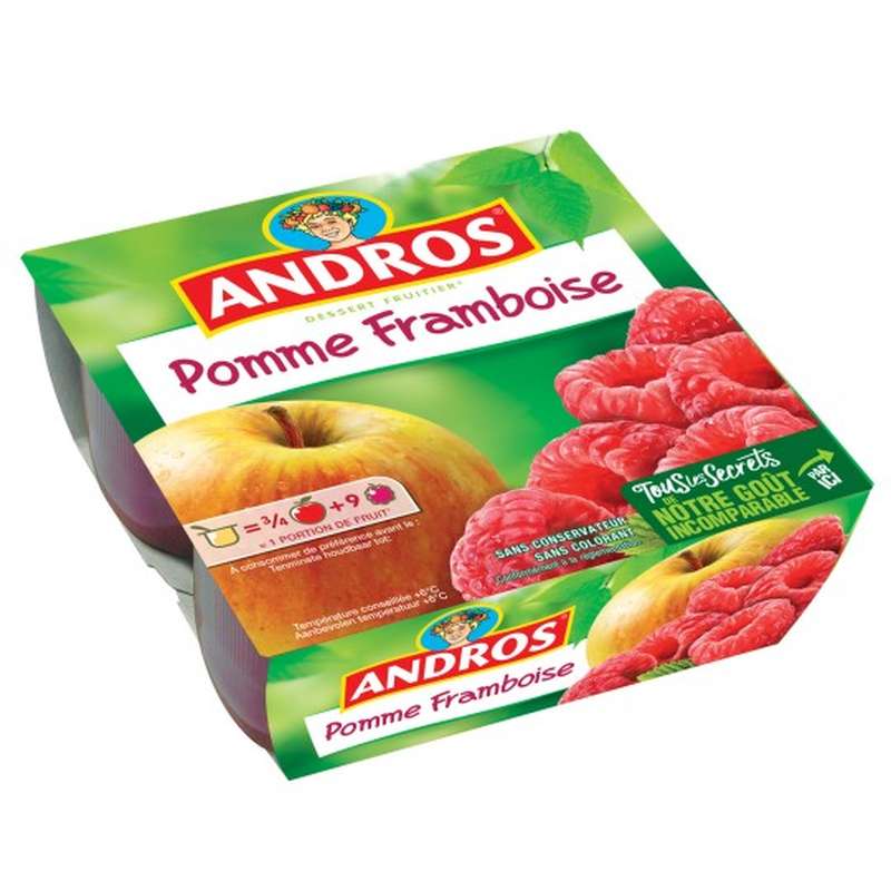 Compote pomme/framboise, Andros (4 x 100 g) La belle vie Changez
