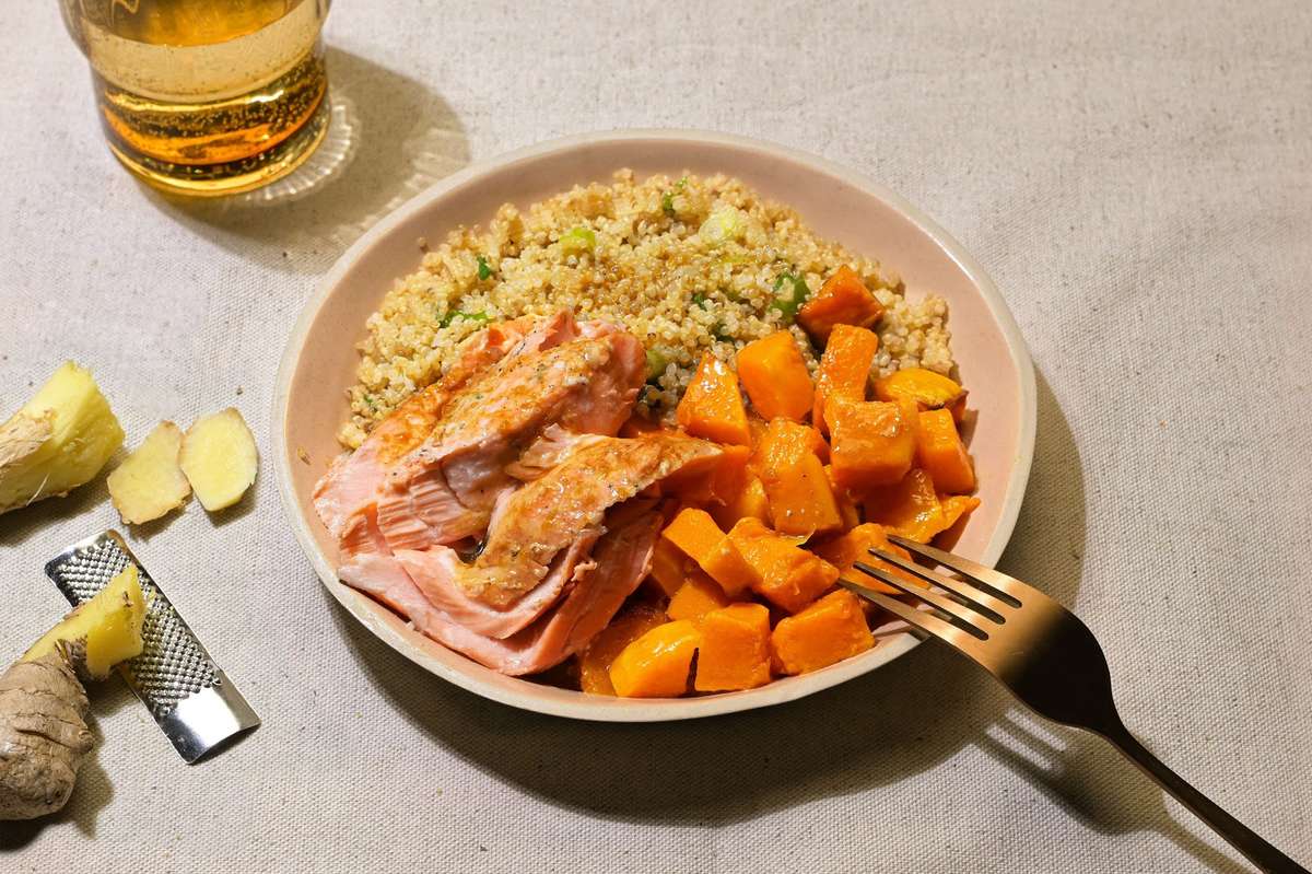 Saumon vapeur, butternut au gingembre frais & quinoa, Frichti (380 g), [Contenant réutilisable]