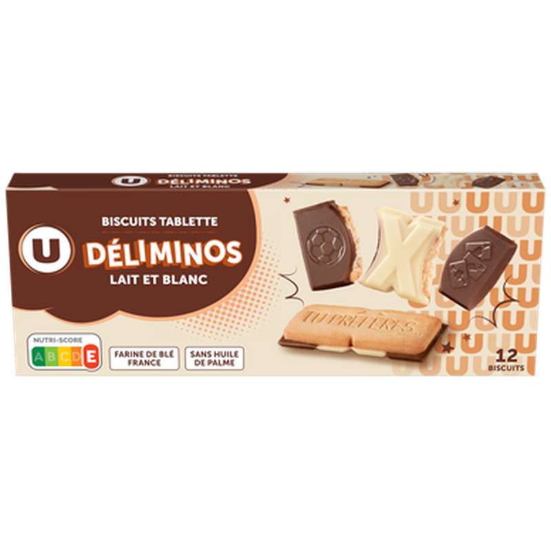 Biscuits avec tablette chocolat au lait et blanc, U (x 150 g)