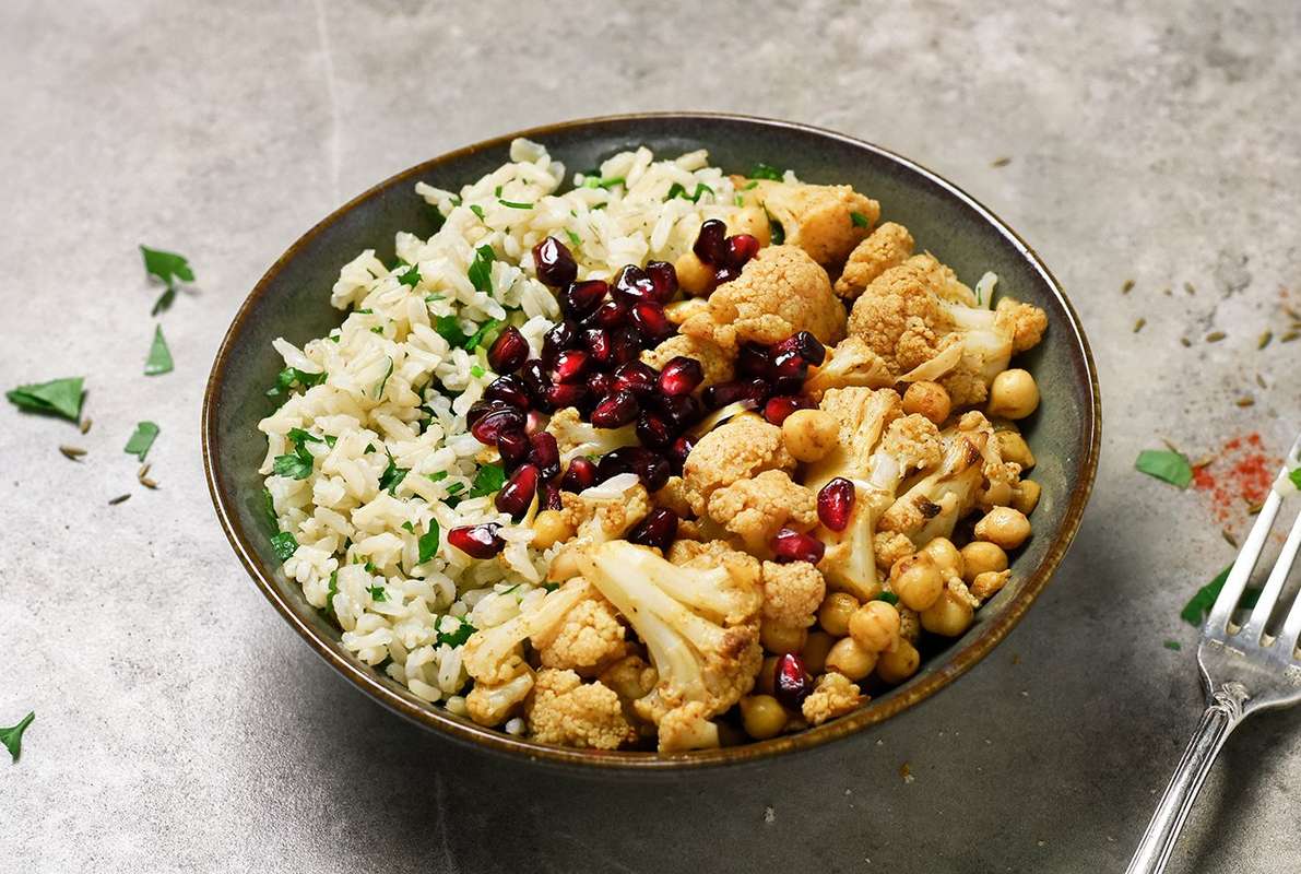 Bowl de chou-fleur, pois chiches rôtis & grenade, Frichti (390 g), [Contenant réutilisable]