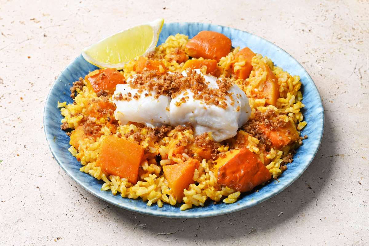 Cabillaud, légumes d'hiver rôtis & crumble de pain d'épices, Frichti (400 g), [Contenant réutilisable]