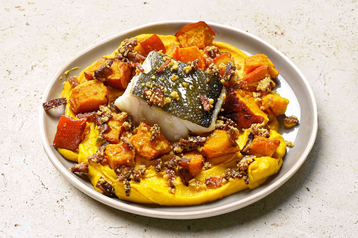 Cabillaud, purée de carotte coco & crumble de bacon, Frichti (350 g), [Contenant réutilisable]