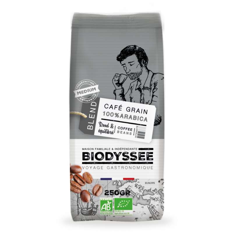 Café 100% arabica grain médium BIO, Biodyssée (250 g)