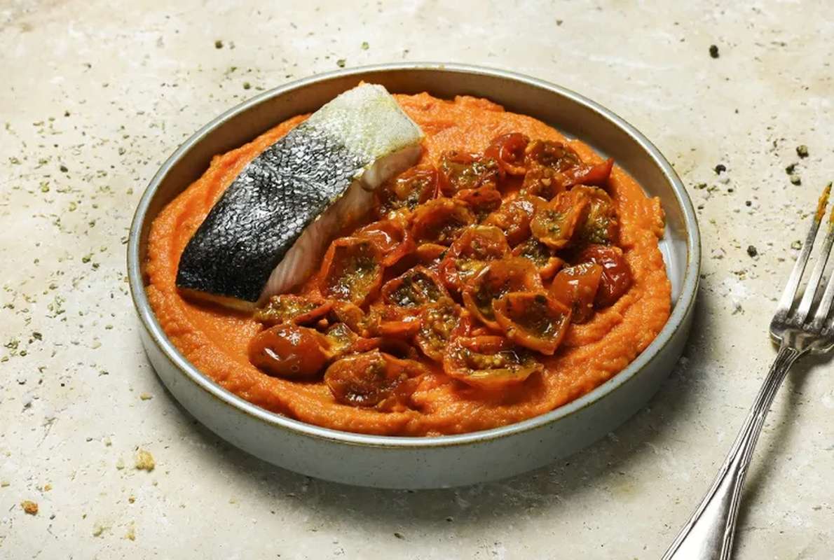 Dos de cabillaud, purée tomate-carotte, Frichti (375 g), [Contenant réutilisable]