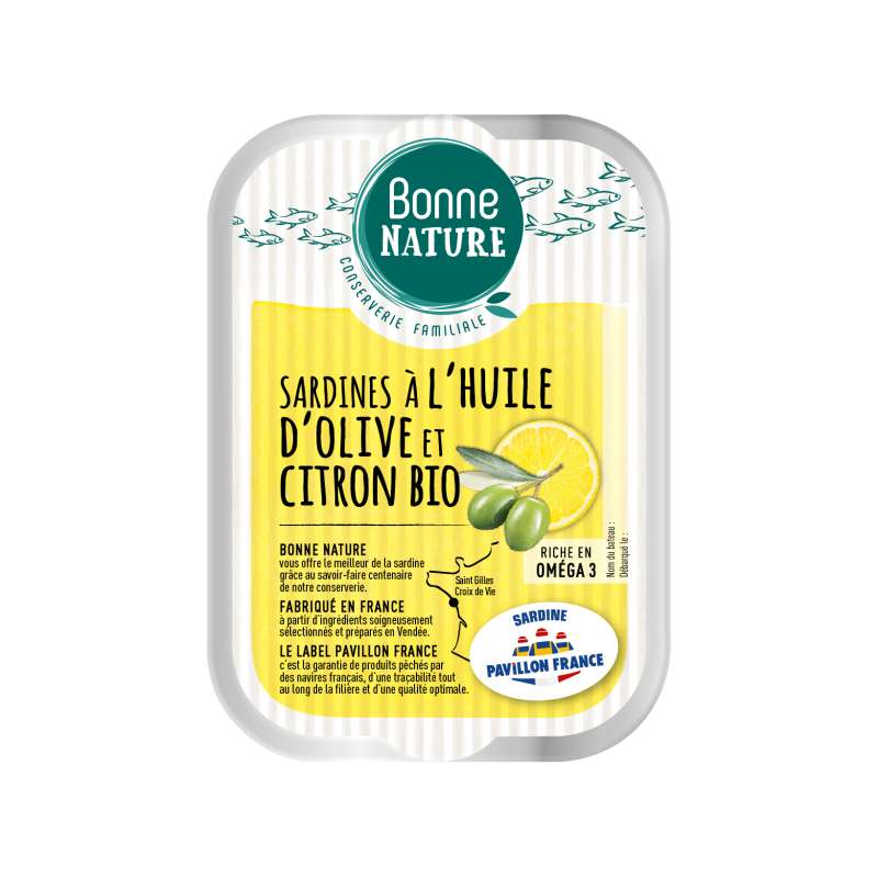 Sardine à l'huile d'olive et citron bio, Bonne Nature (115 g) La