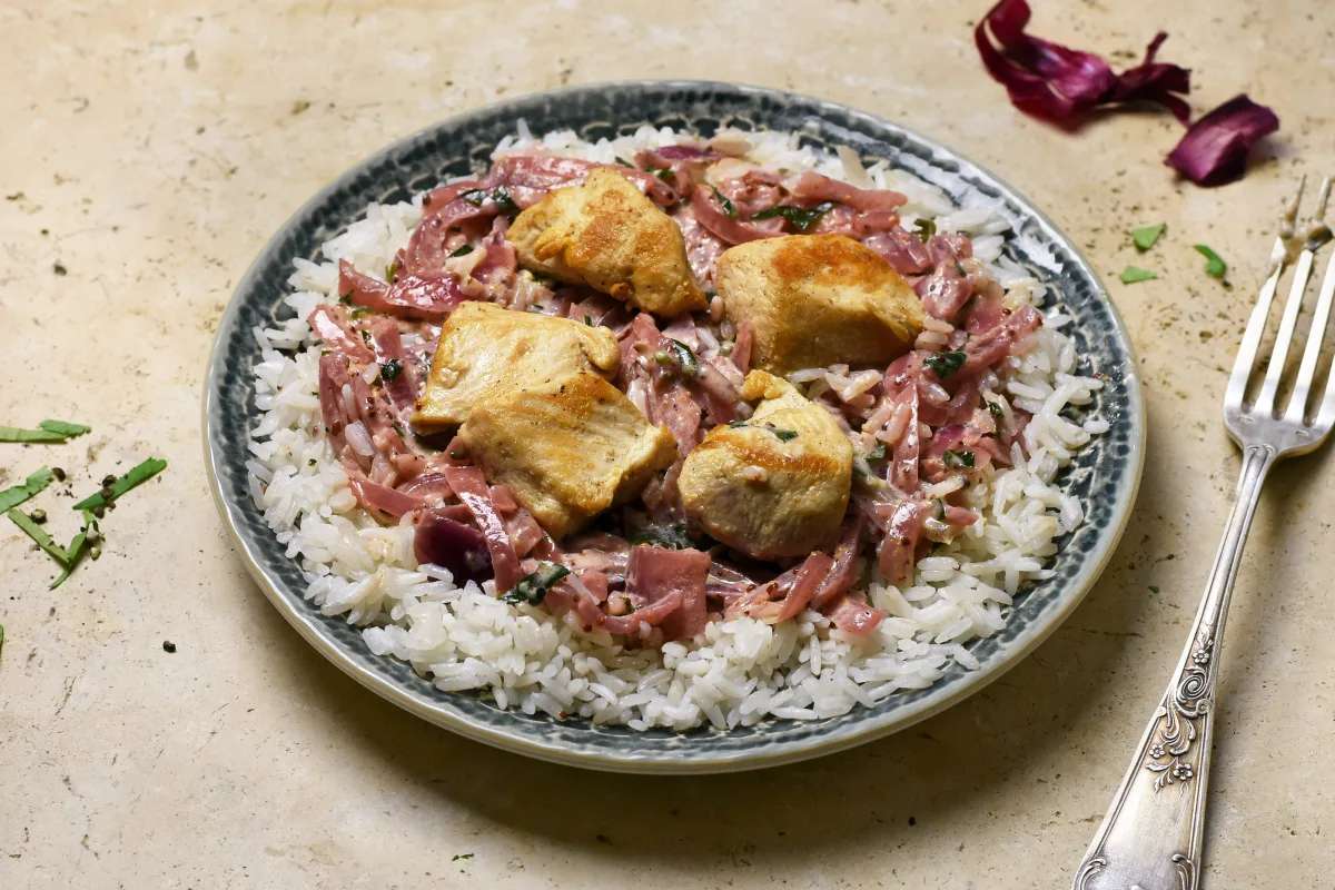 Poulet aux oignons caramélisés & moutarde, Frichti (420 g), [Contenant réutilisable]