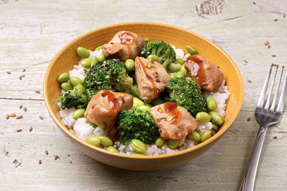 Poulet teriyaki, riz japonais & brocolis, Frichti (390 g), [Contenant réutilisable]