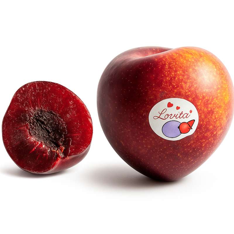 Prune rouge forme coeur "lovita" (calibre moyen), France