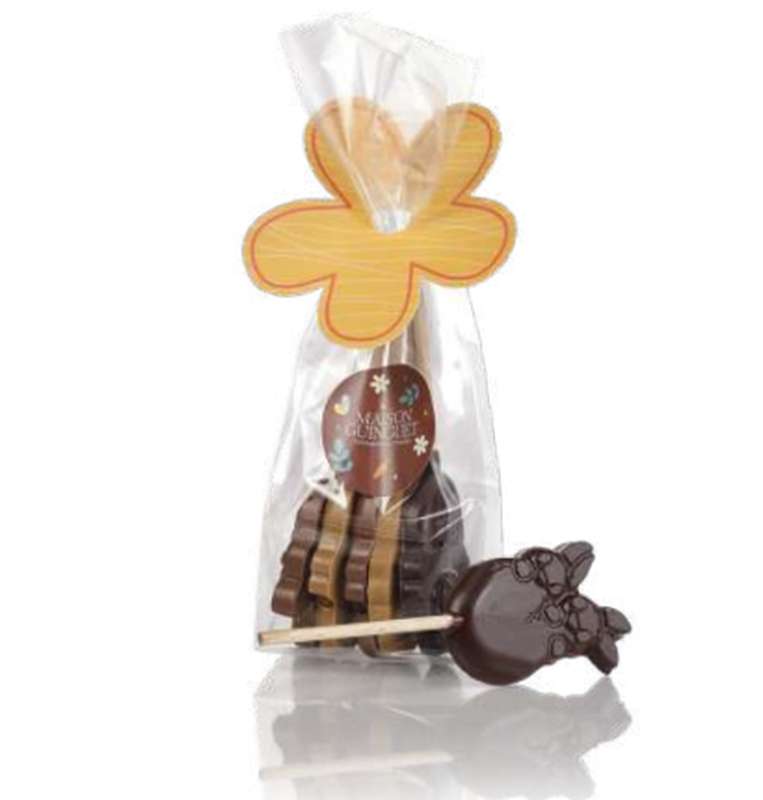 Sachet de 5 sucettes de Pâques "Lapins et chocolats", Maison Guinguet (65 g)